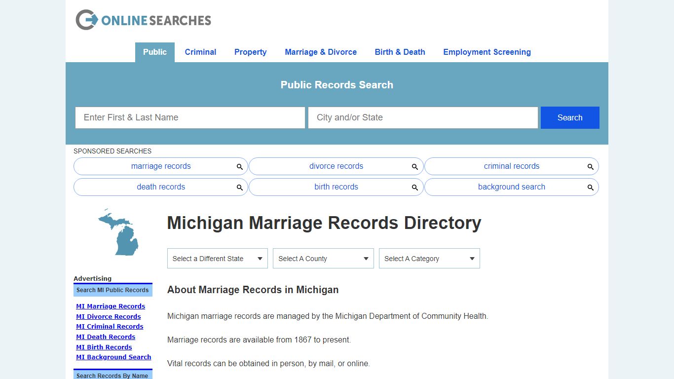 Michigan Marriage Records Search Directory - OnlineSearches.com